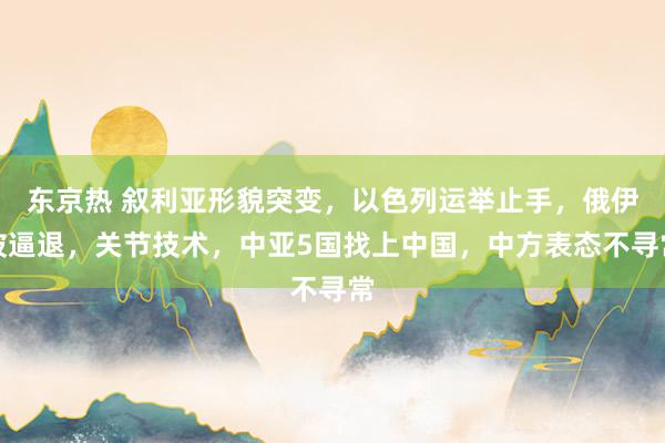 东京热 叙利亚形貌突变，以色列运举止手，俄伊被逼退，关节技术，中亚5国找上中国，中方表态不寻常