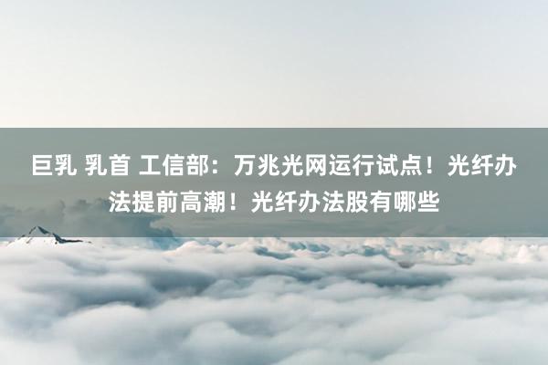 巨乳 乳首 工信部：万兆光网运行试点！光纤办法提前高潮！光纤办法股有哪些
