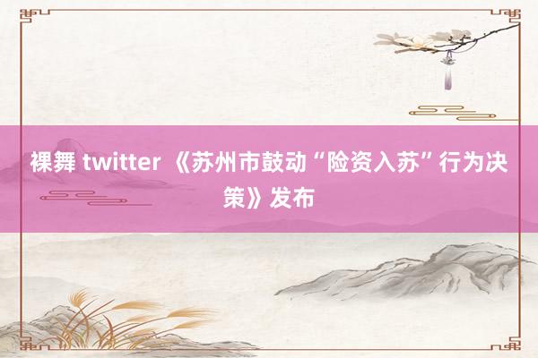 裸舞 twitter 《苏州市鼓动“险资入苏”行为决策》发布